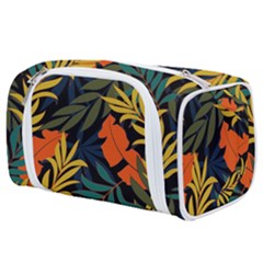 Fashionable Seamless Tropical Pattern With Bright Green Blue Plants Leaves Toiletries Pouch from