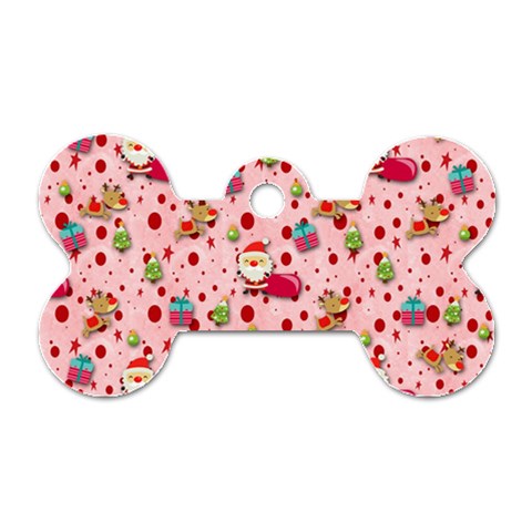 Red Christmas Pattern Dog Tag Bone (One Side) from Front